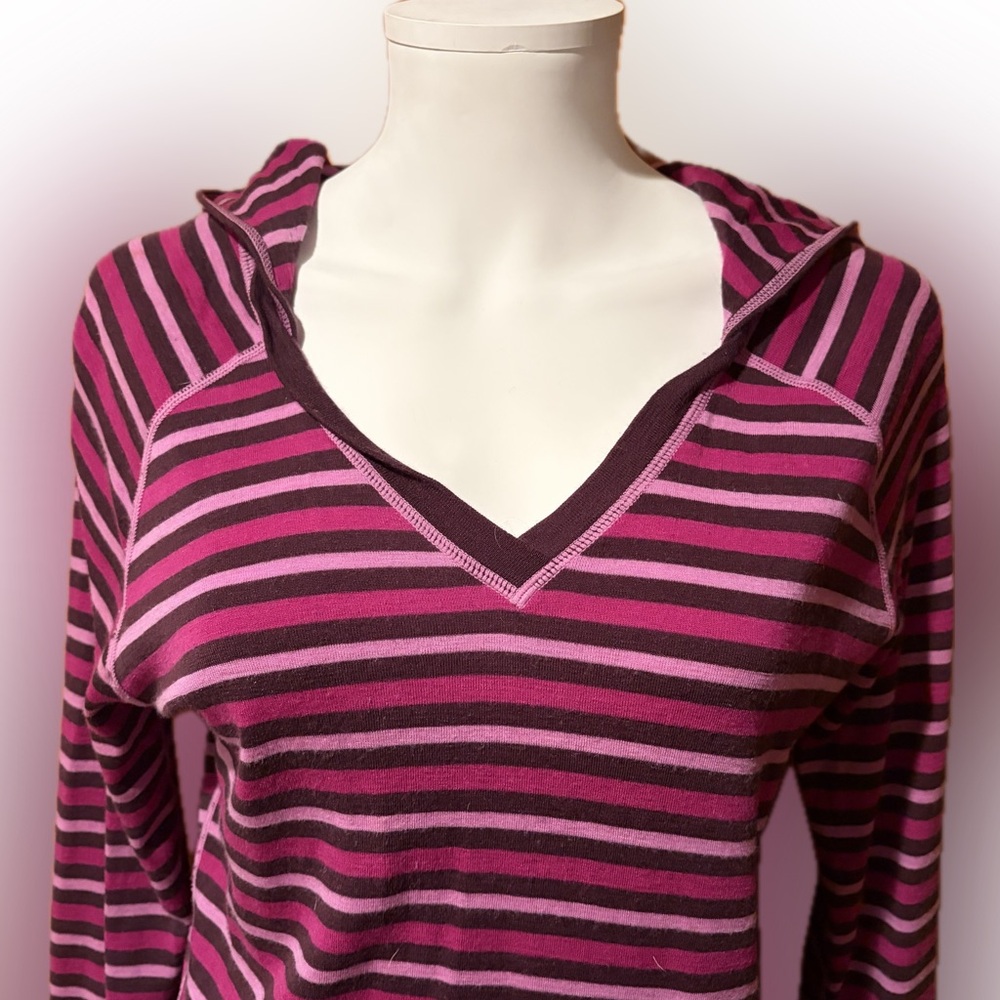 AKINI Striped Purple Hooded Long-Sleeve Top